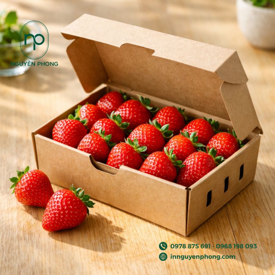 In hộp giấy đựng dâu tây bắt mắt